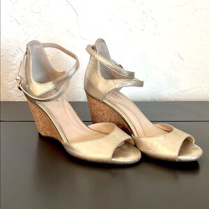 Cole Haan Gold Cork Wedge Sandals with Ankle Strap